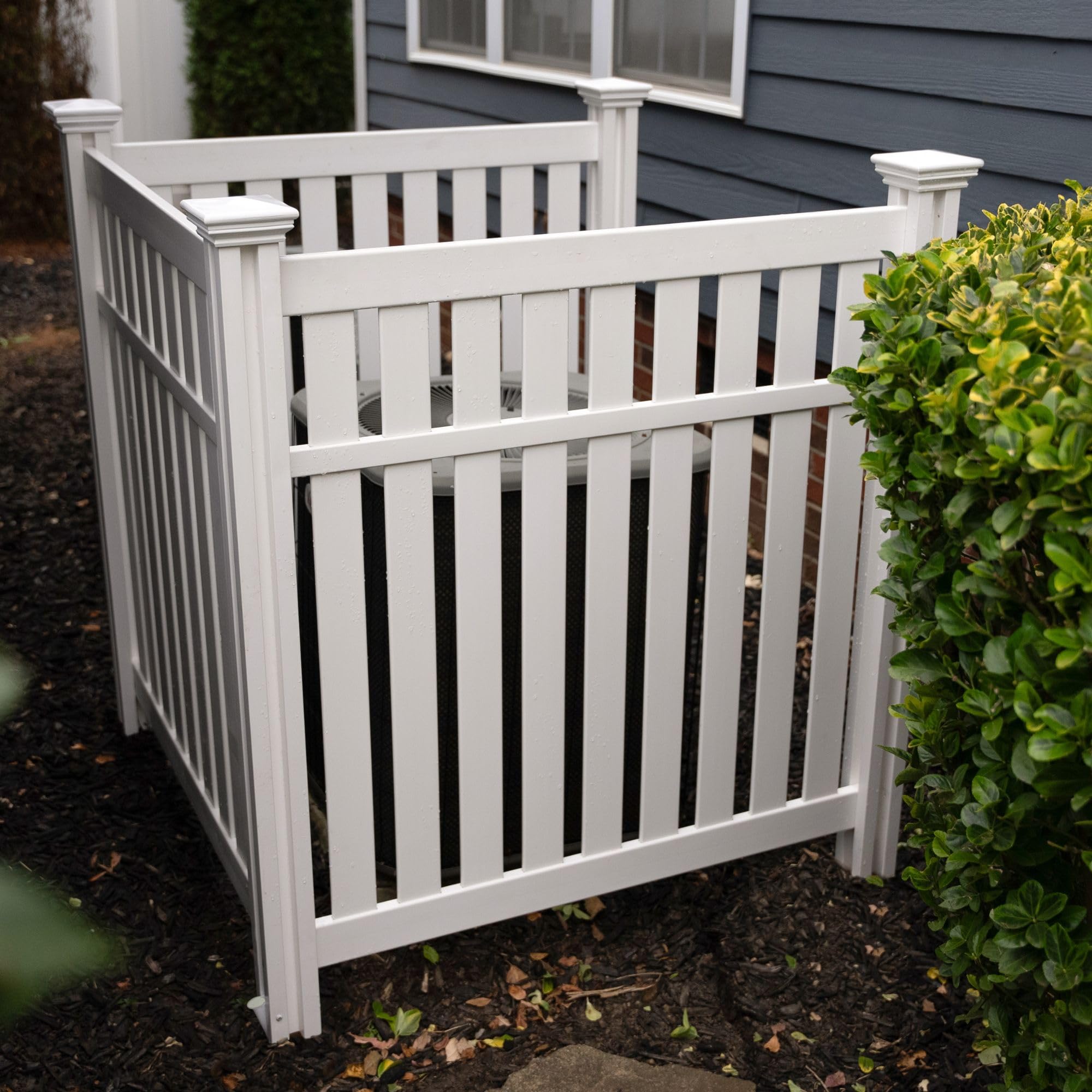 4ft x 3.3ft x 3.5ft No Dig Vinyl Privacy Fence Panels (3 Panels) - Hartford White Outdoor Privacy Screen for AC Units, Trash Cans & Backyard - Durable Weatherproof Fence Panels for Patio, Garden & Deck Privacy