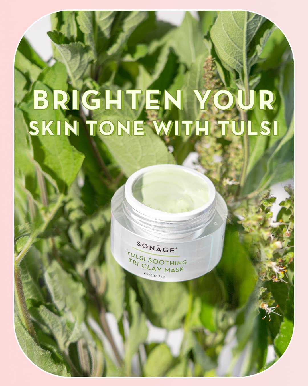 SONAGE Tulsi Soothing Tri Clay Mask for Acne Treatment - Mineral Rich Deep Pore Cleansing Mask with Neem Oil & Turmeric | Detoxifying Facial Mask for Oily & Acne-Prone Skin | Perfect for Spa Nights & Self-Care Routines