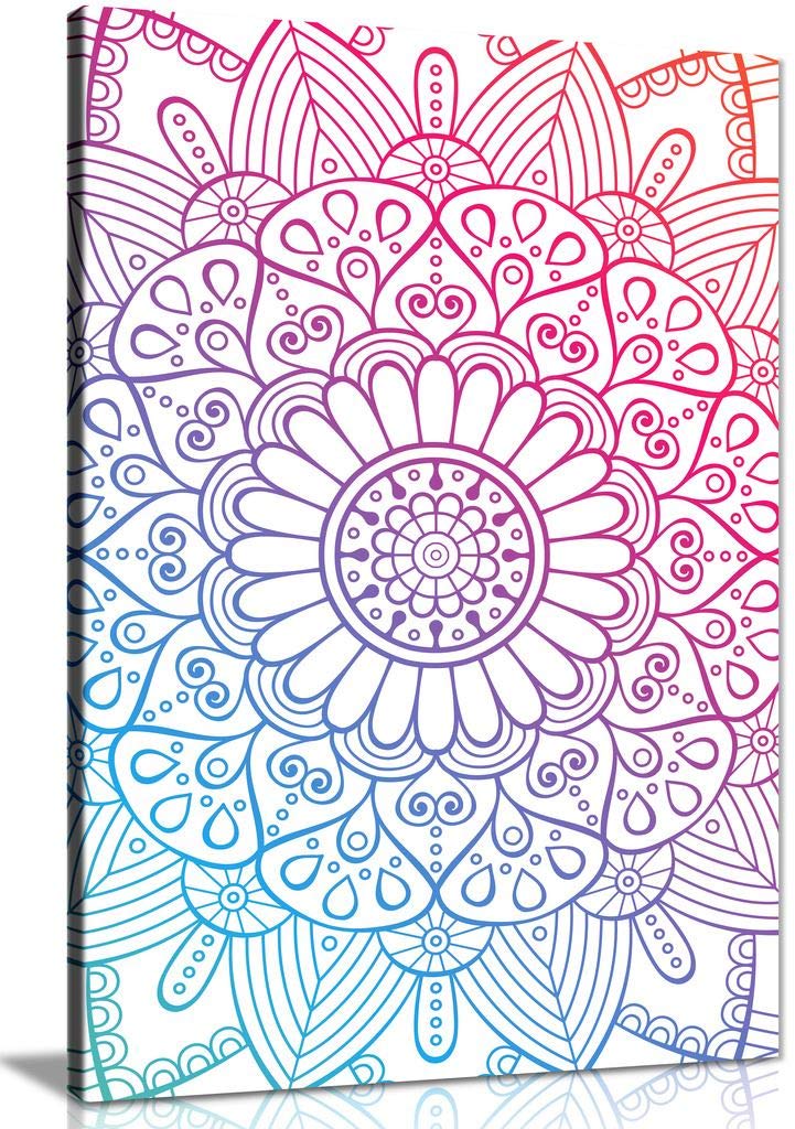 Abstract Mandala Spiritual Canvas Wall Art Print - 36x24 Inches - Meditation Room Decor, Yoga Studio Wall Art, Boho Home Decor for Living Room & Bedroom