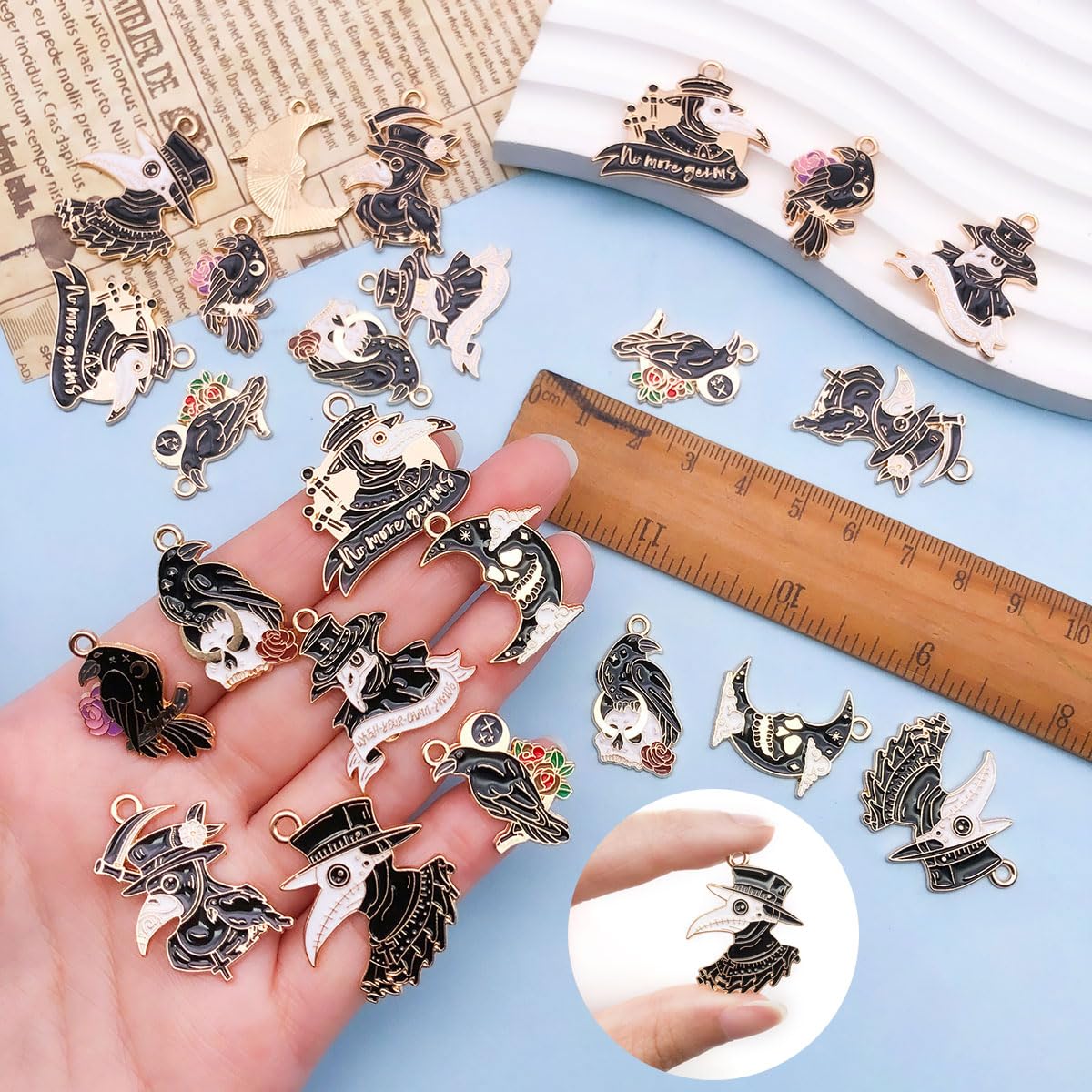 WOCRAFT 16pcs Halloween Black Raven Bird Charms - Jewelry Making Supplies, Dangle Charms for DIY Crafts, Party Decorations - Perfect for Necklaces, Bracelets, Halloween Costume Accessories & Gothic Home Decor (SN363)
