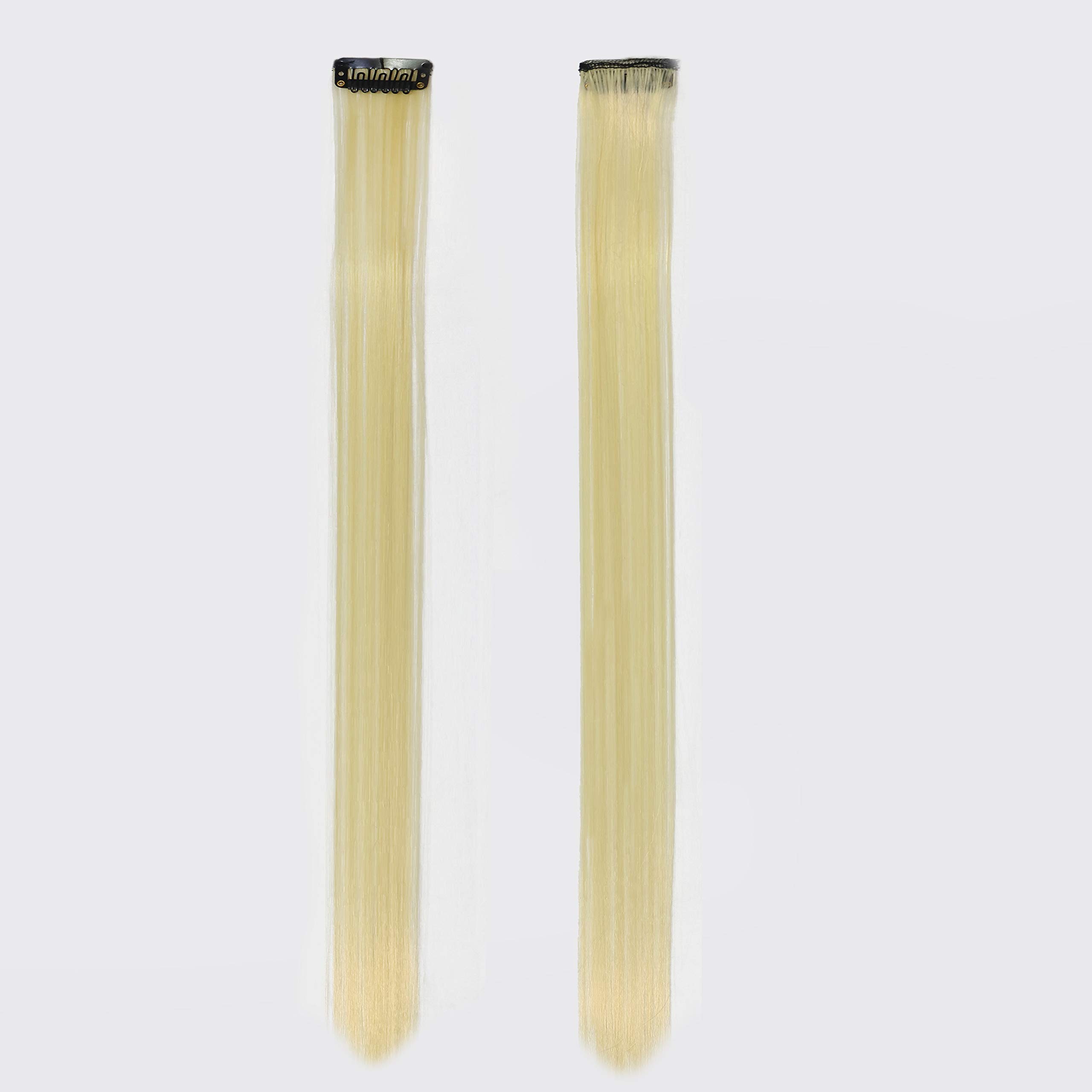 Rapidsflow® Colored Hair Streak Extensions for Women & Girls - 100% Real Human Hair Highlights - Curly Blonde #1 - Perfect for Parties, Cosplay & Daily Styling