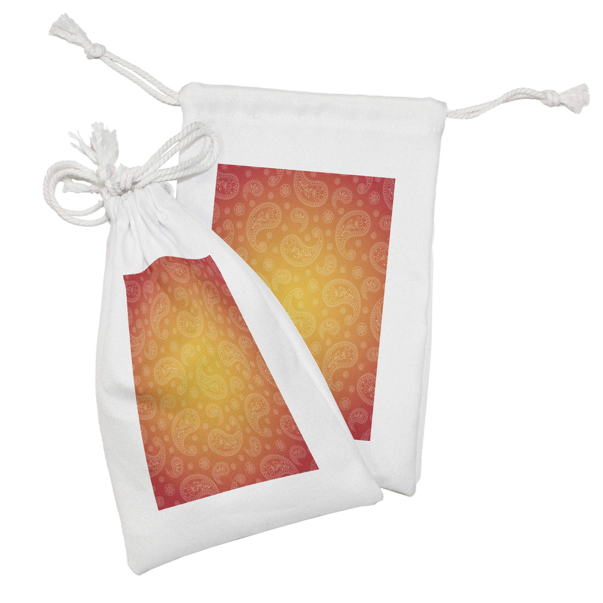 Ambesonne Orange Fabric Pouch Set of 2 - Ombre Drawstring Bags with Floral Patterns & Blank Frame Design, 9