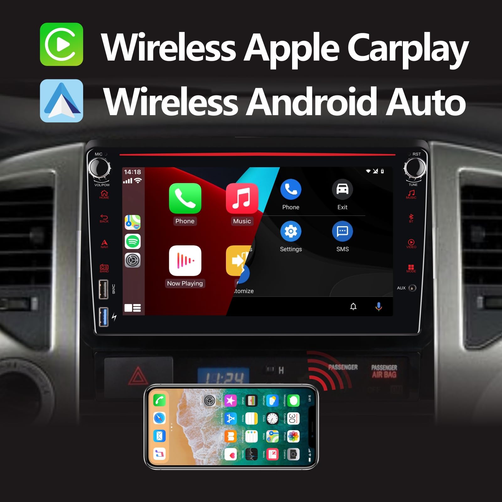 Upgraded YZKONG 8 Inch Touch Screen Car Stereo for Toyota Tacoma 2005-2015 - Wireless CarPlay & Android Auto, Bluetooth, Mirror Link, FM/AM, USB - Perfect for Road Trips & Daily Commuting