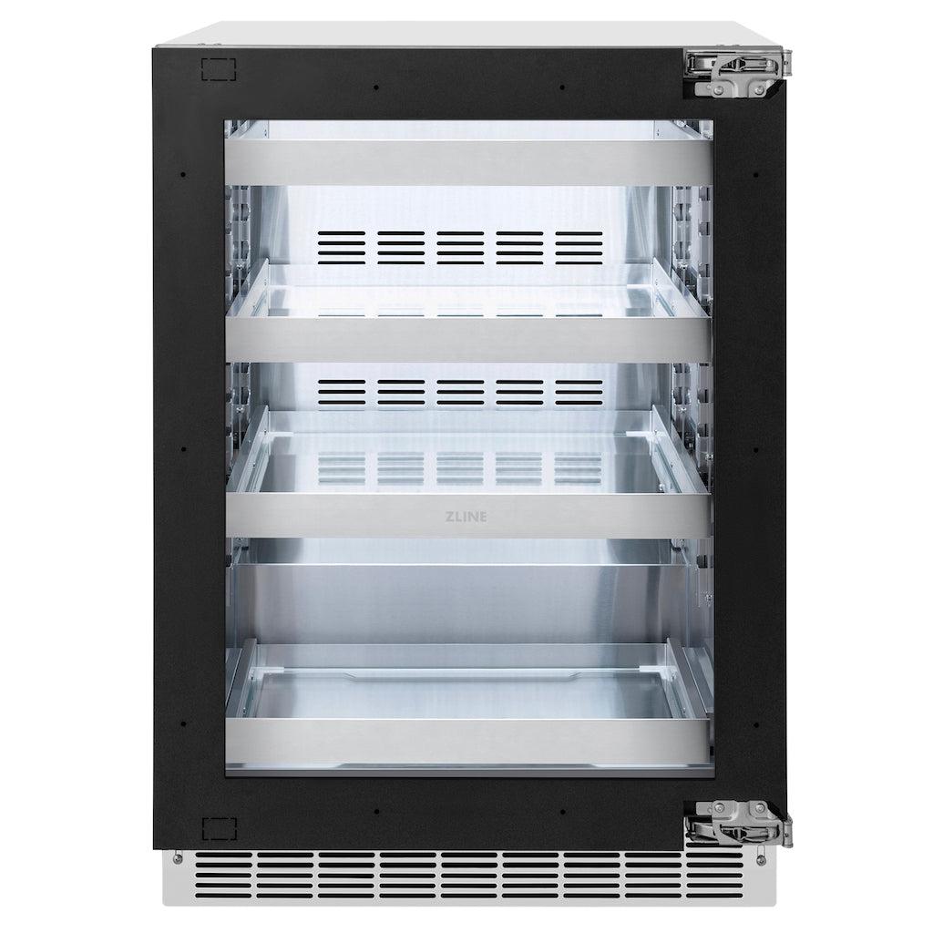 ZLINE Autograph Edition 24 Inch Built-In Beverage Refrigerator - Touchstone 151 Can Capacity, Panel Ready Glass Door with Champagne Bronze Handle (RBSPOZ 24 CB) - Perfect for Home Bar, Kitchen, or Office Drink Storage
