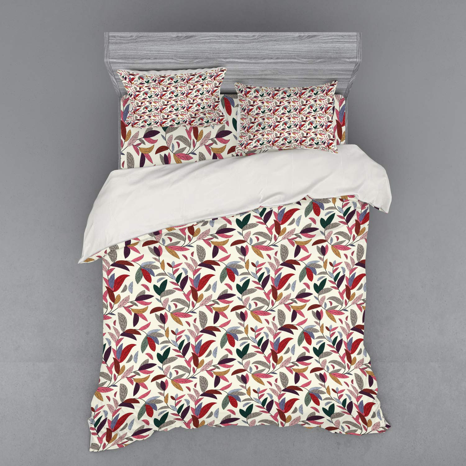 Ambesonne Floral Duvet Cover Set - 4 Piece Queen Size with Shams & Fitted Sheet, Modern Hand-Painted Botanical Print in Multicolor | Perfect for Bedroom Decor, Guest Room & Boho Chic Home Styling