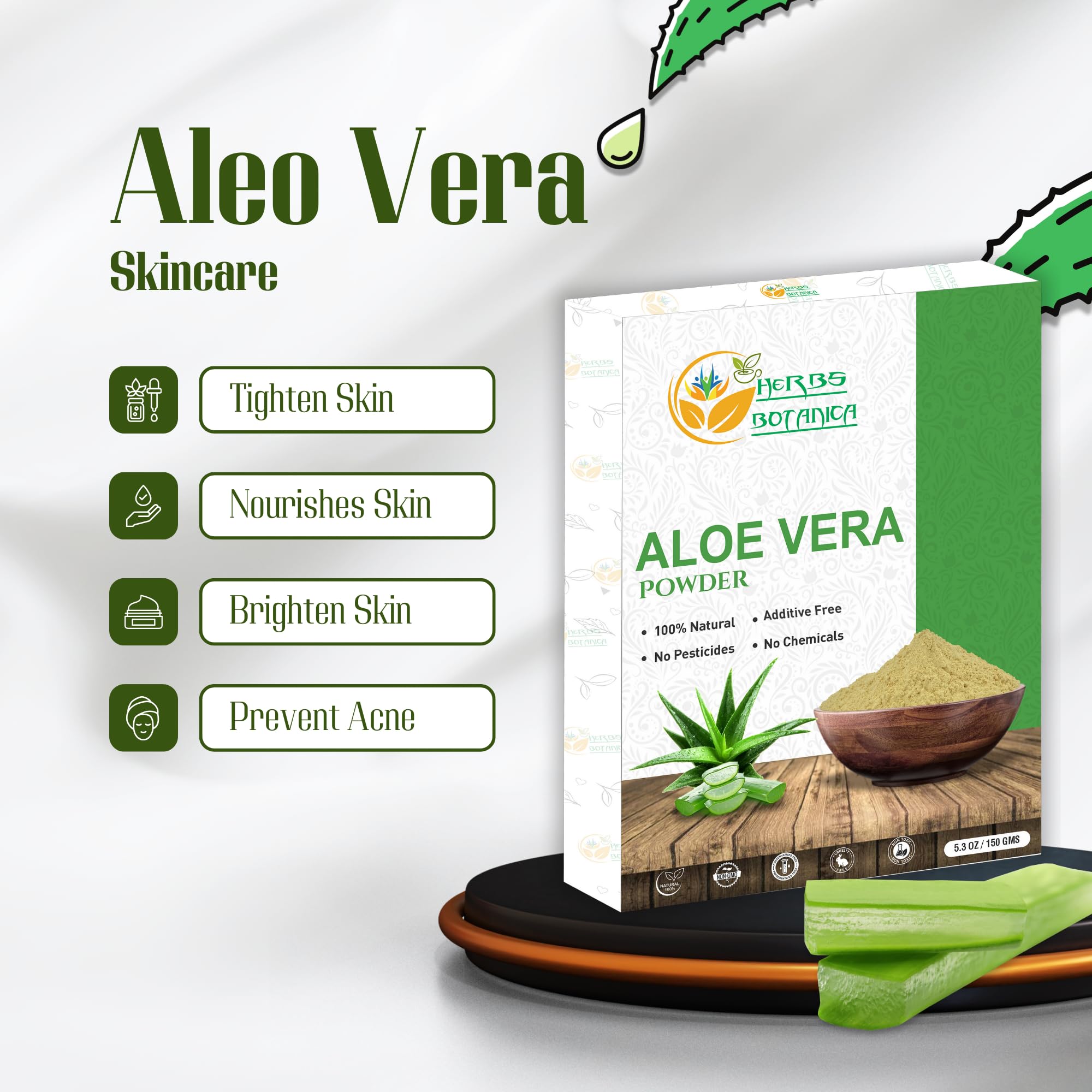 Organic Aloe Vera Powder for Hair Growth & Skin Care - Vegan, Non-GMO, 150g (5.3oz) - Moisturizing & Soothing Aloe Barbadensis for DIY Beauty, Face Masks, Hair Treatments & Sunburn Relief