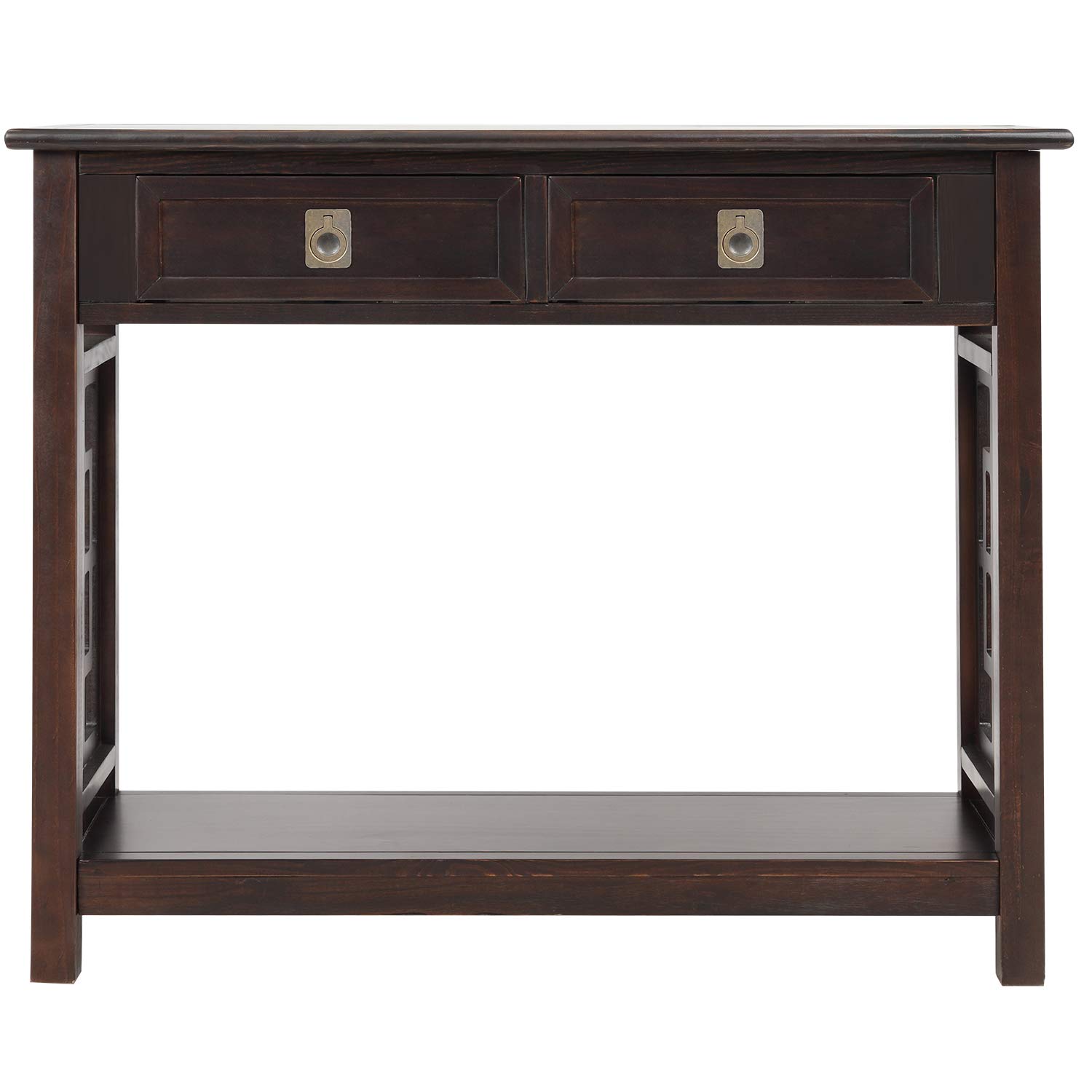 Modern Espresso Console Table with 2 Drawers & Bottom Shelf - Entryway Sofa Table, Hallway Side Table, Living Room Accent Furniture - Perfect for Small Spaces, Apartment Entryways & Behind Sofa Decor
