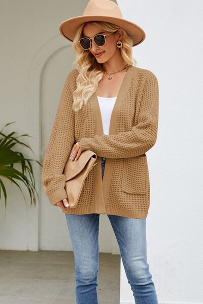 Stylish Open Front Raglan Sleeve Pocketed Cardigan Sweater - Cozy Knit Wrap for Women | Perfect for Office, Casual Outfits & Layering in Fall/Winter