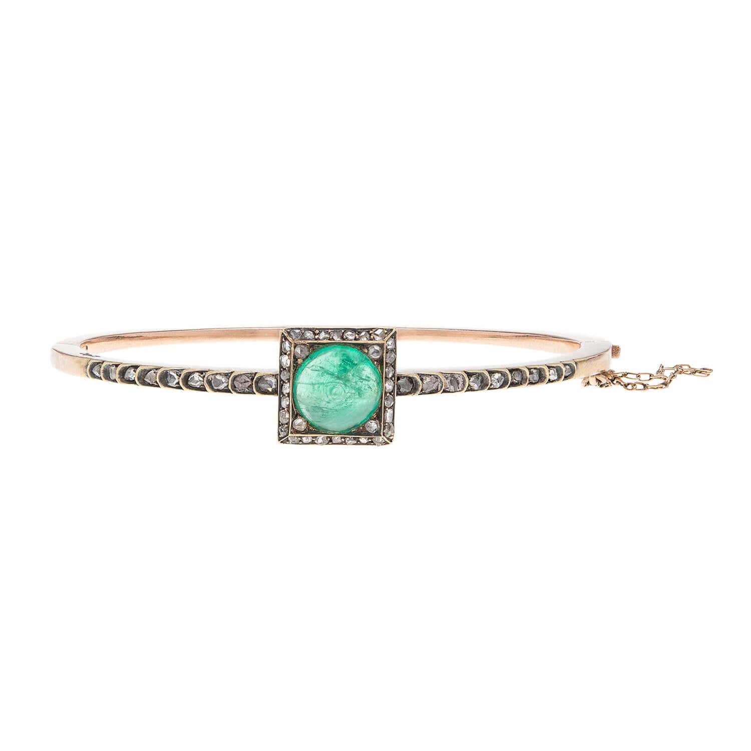 14K Victorian Austro-Hungarian Emerald & Diamond Bangle Bracelet - Elegant Antique Jewelry for Weddings, Anniversaries & Special Occasions