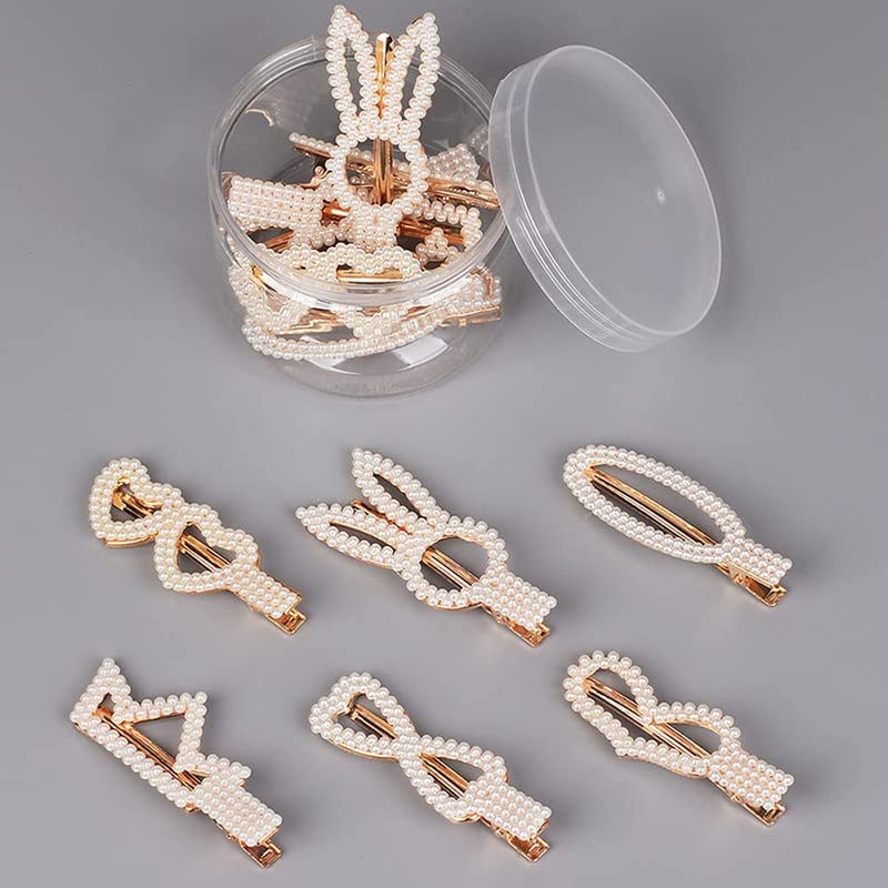BELICIA 12 Pcs Heart & Rabbit Pearl Hair Clips Set - Elegant Hair Barrettes for Women & Girls, Pearl Hair Slides for Weddings, Parties & Daily Wear (12-Piece Hair Accessories Collection)