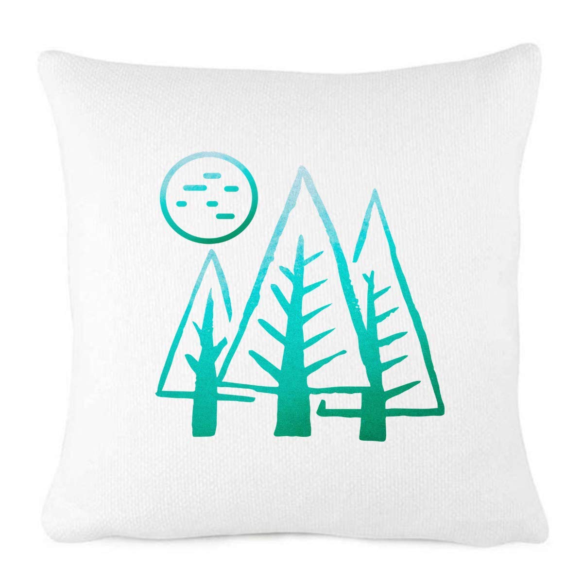 Teal Trees with Sun Throw Pillow Cover - Farmhouse Vintage Home Decor for Living Room, Bedroom & Sofa - Cozy Boho Style Accent Cushion