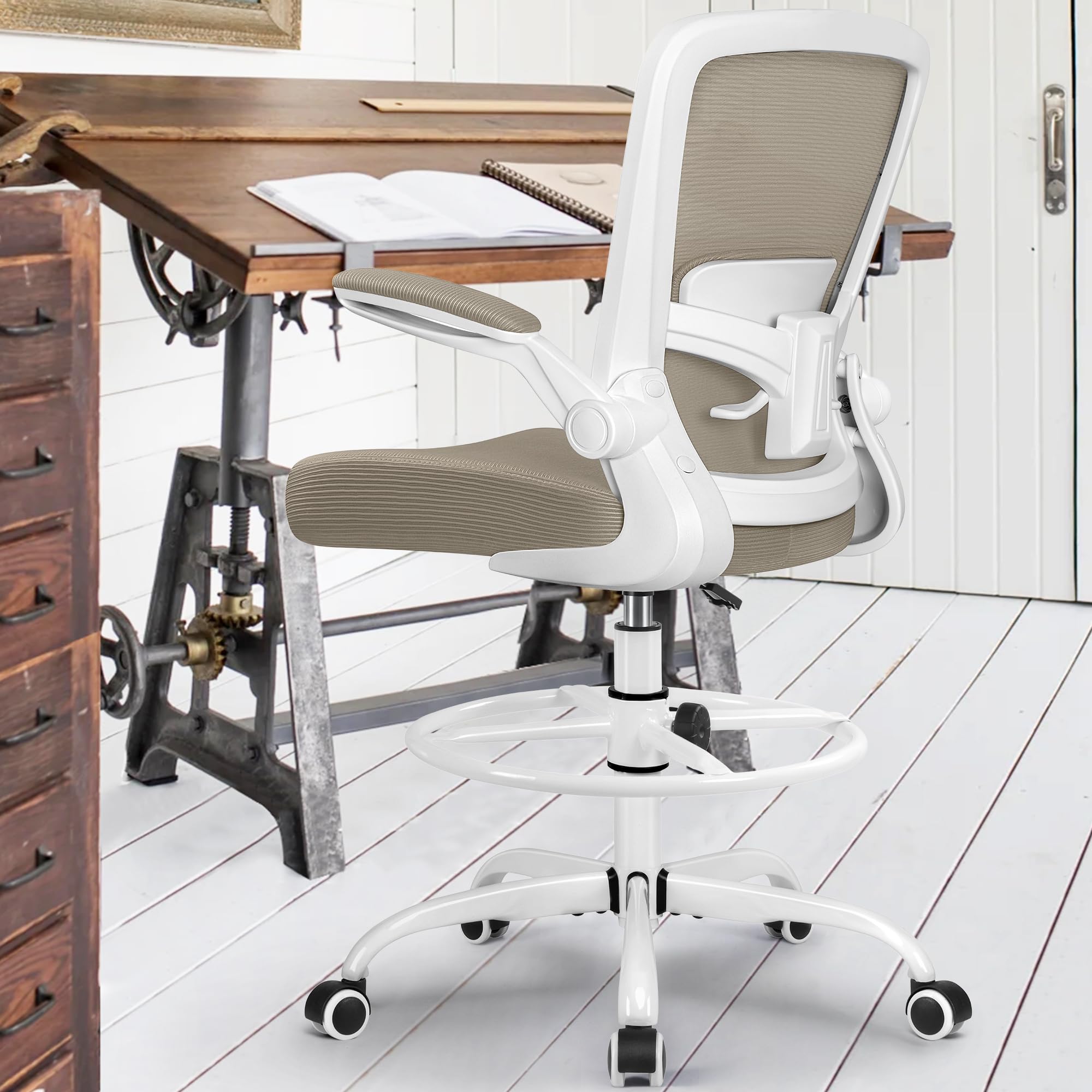 FelixKing Ergonomic Drafting Chair - Adjustable Height Office Chair with Breathable Mesh Back, Footrest, Lumbar Support & Flip-up Armrests | High Back Executive Computer Chair for Home Office, Studio & Architects - Perfect for Long Work Sessions & Creative Workspaces