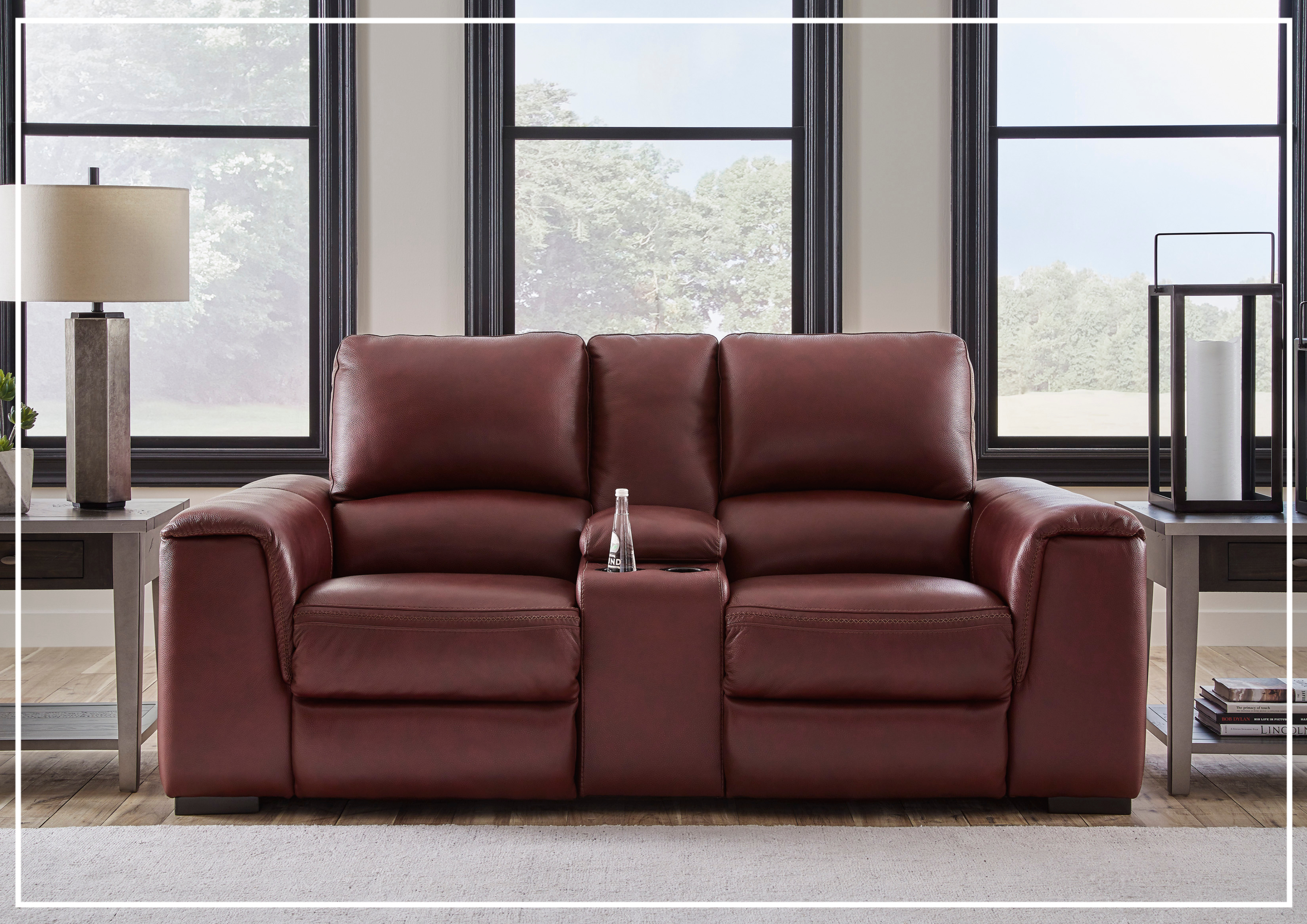 Adriano Dual Power Leather Reclining Loveseat with Console - Modern PU Leather Sofa with USB Charging & Cup Holders - Perfect for Living Room, Home Theater & Small Spaces