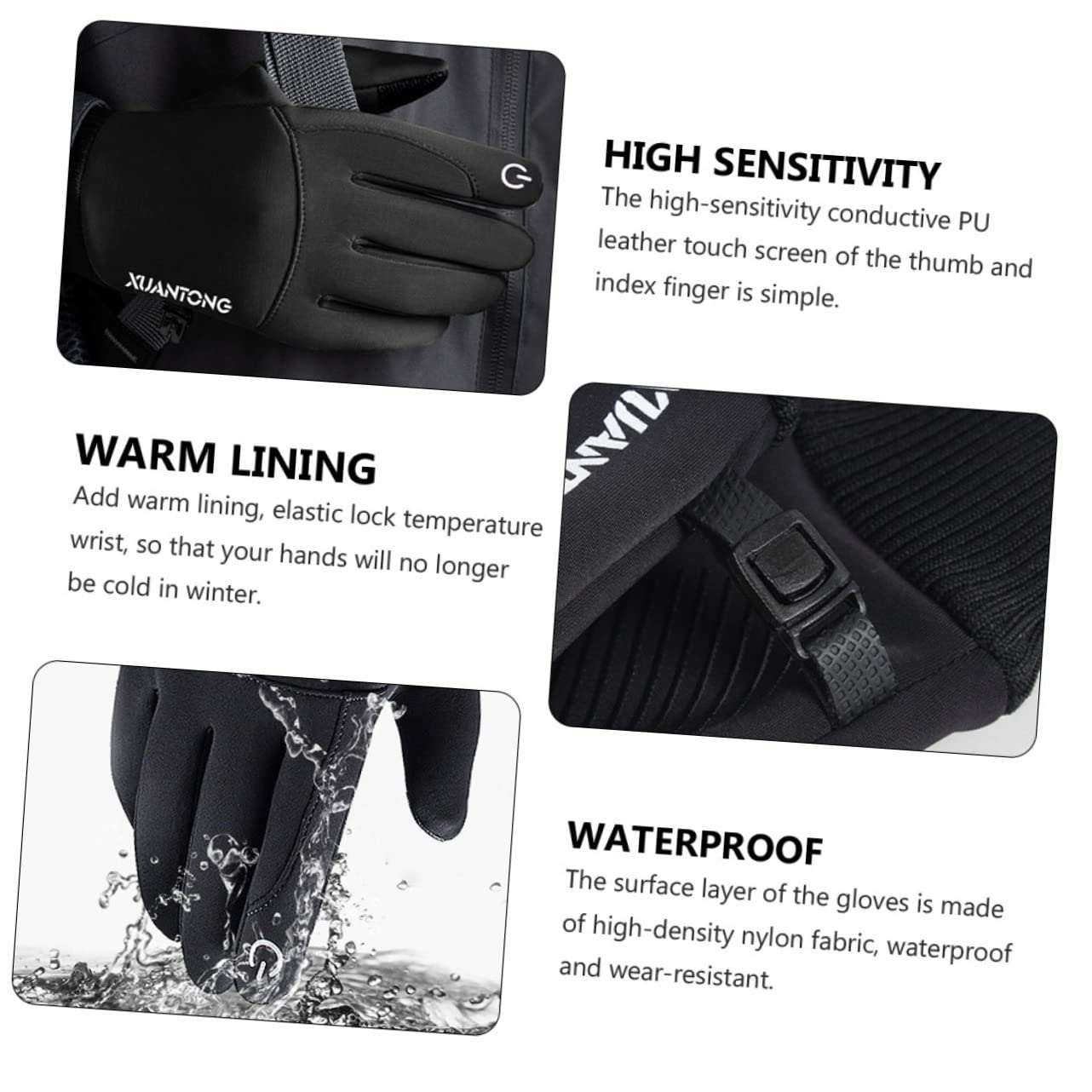 VALICLUD Waterproof & Windproof Gloves - Non-Slip Multipurpose Gloves for Running, Cycling, Hiking & Outdoor Activities - Durable Fabric Hand Protection for Men & Women