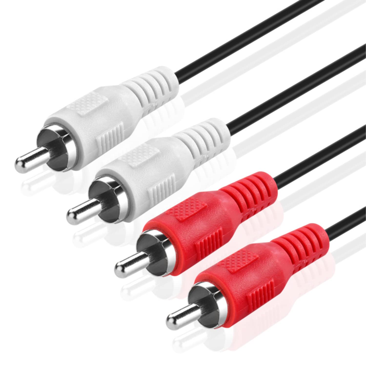 TNP 10 FT Male to Male Red and White Audio Cable - High-Quality Car Audio Connector Plug Jack Wire Cord for Home Theater, HDTV, Amplifiers, Hi-Fi Systems, Speakers - Perfect for Gaming, Studio Recording, and Multimedia Setups