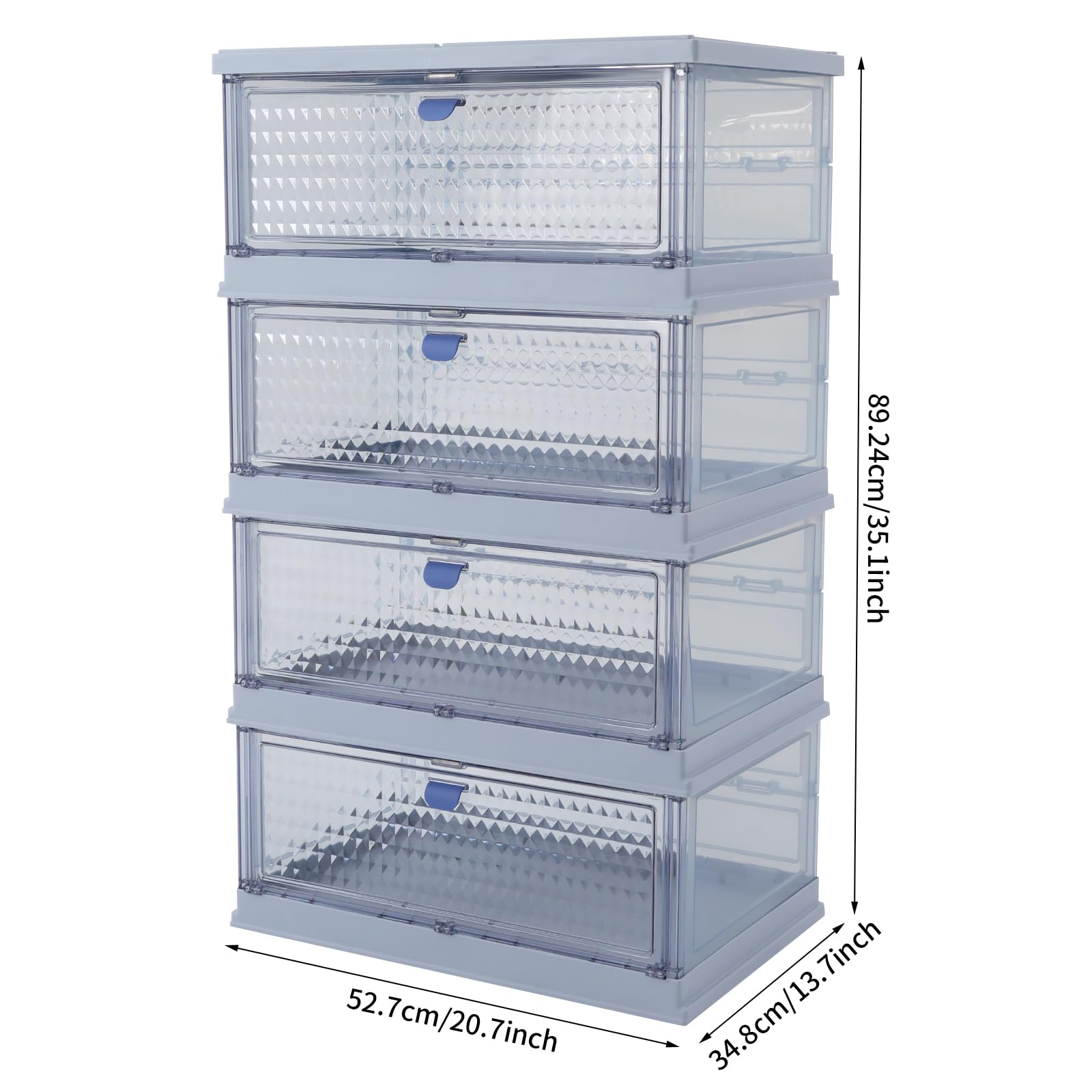 Foldable Storage Cabinet with Magnetic Doors - 4-Tier Closet Organizer for Home, Office, Dorm & Party - Space Saving Foldable Storage Bins for Bedroom, Living Room & Laundry Room (Blue)