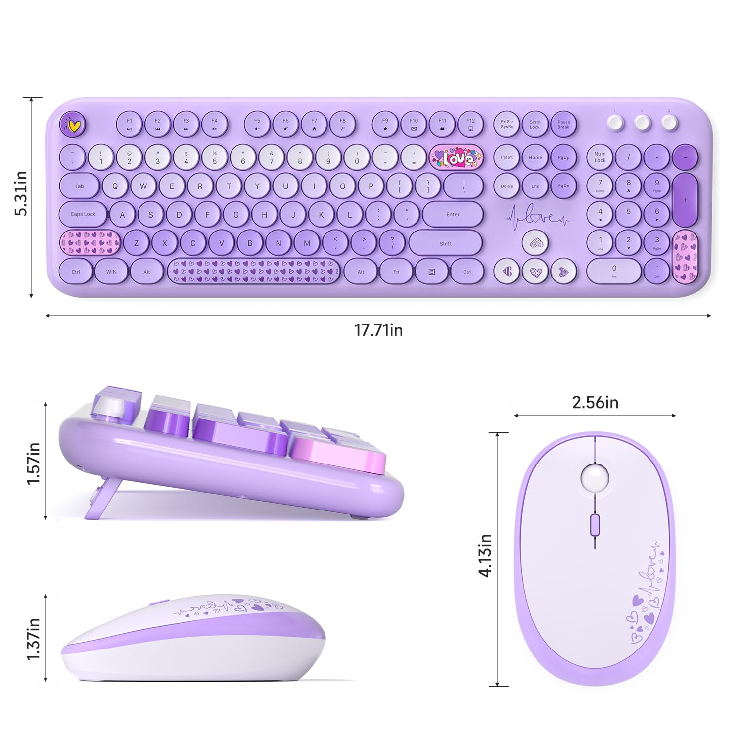 Retro Wireless Keyboard & Mouse Set for Mac/PC - Purple Typewriter Style for Home Office