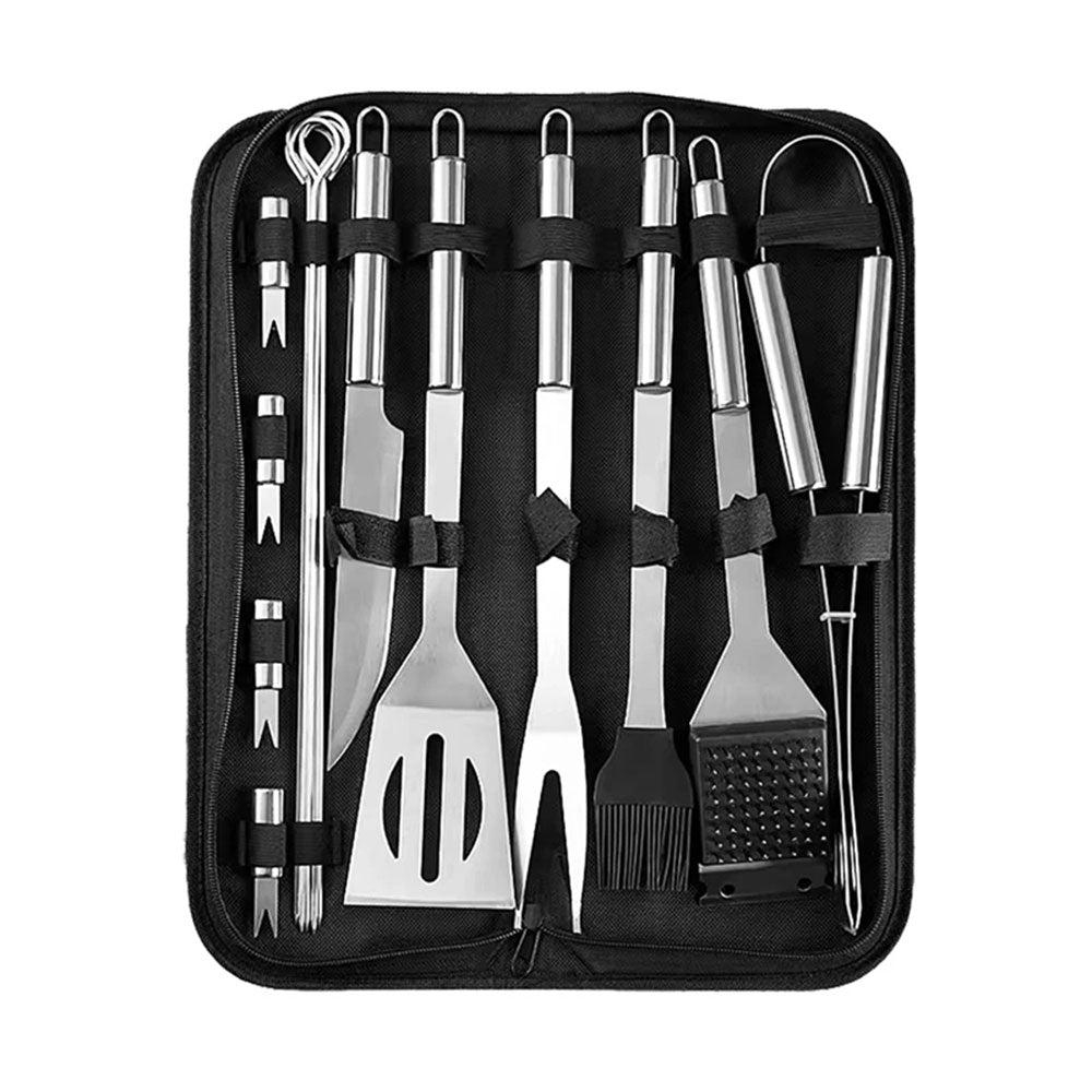 Premium Emilio 15-Piece Stainless Steel BBQ Grill Tool Set with Carrying Case - Perfect for Backyard Grilling, Camping & Outdoor Cooking Parties