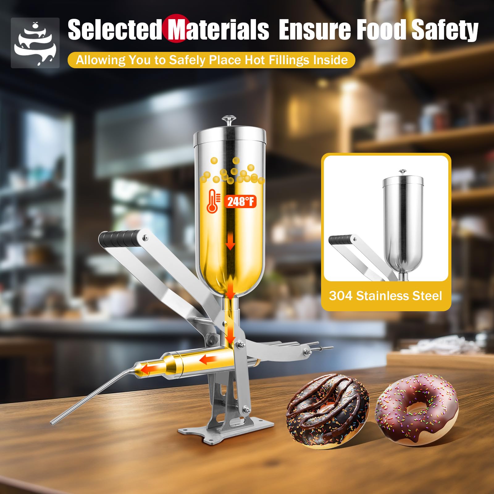 5L Stainless Steel Manual Churro Filling Machine - Commercial & Home Use for Donuts, Pastries, Latin Fruits - Perfect for Restaurants, Cafeterias, Bakeries & Home Kitchens (Vertical Design)
