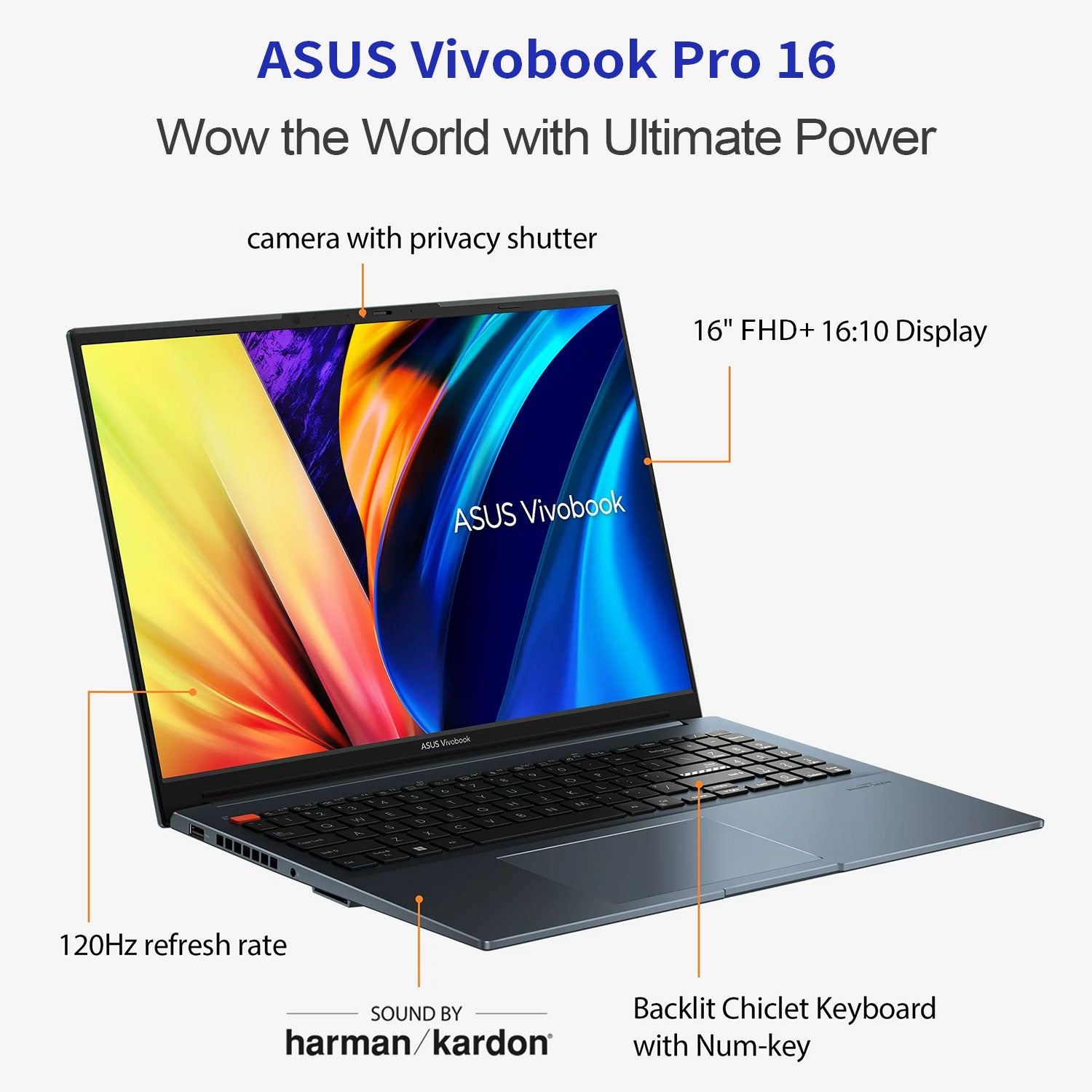 ASUS Vivobook Pro 16 Laptop - Intel Core i9, 16GB RAM, NVIDIA GeForce RTX 4060, 512GB SSD, Windows 11 Home, 120Hz Display, Blue | Powerful Performance for Gaming, Video Editing & Multitasking