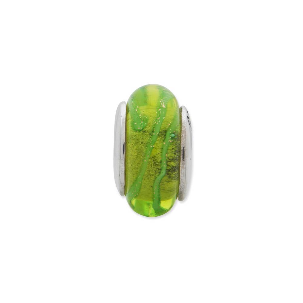 Black Bow Green Hand-Blown Glass Silver Bead Charm - Jewelry Making DIY