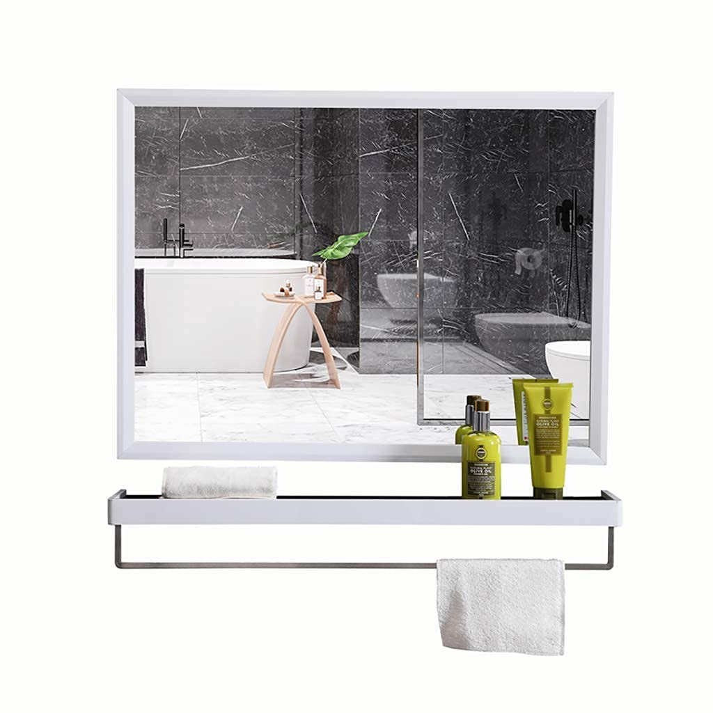 AI LI WEI Stainless Steel Wall Mirror with Shelf & Towel Bar - 60x40cm White Rectangle Bathroom Vanity Mirror for Makeup & Grooming | Perfect for Bathrooms, Washrooms & Dressing Areas