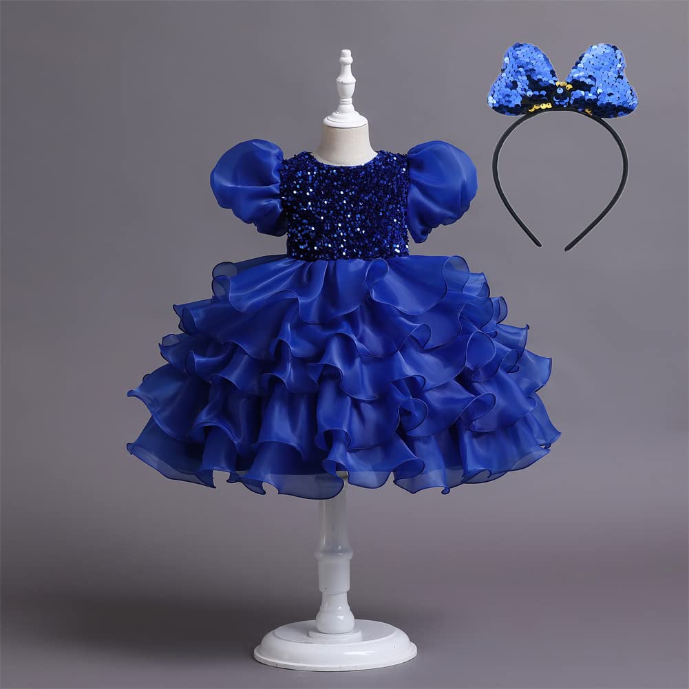 Meufam Girls Puff Sleeves Sequin Mesh Princess Party Dress - Elegant Wedding & Pageant Ball Gown for Special Occasions, Birthday Celebrations & Dance Performances