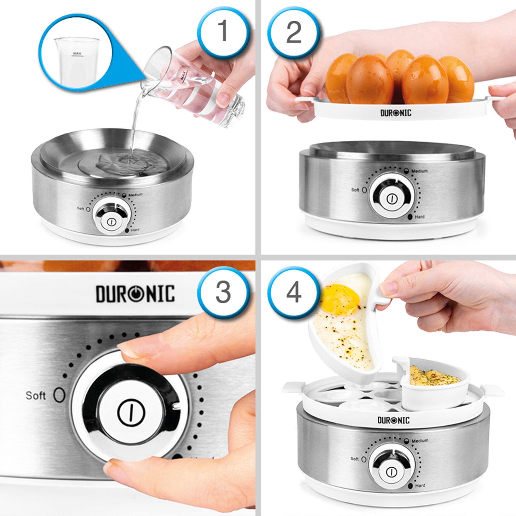 Duronic EB40 Electric Egg Boiler - Automatic Egg Steamer & Poacher Machine for Perfect Soft, Medium & Hard Boiled Eggs (7 Eggs Capacity) | Ideal for Breakfast, Meal Prep & Healthy Cooking