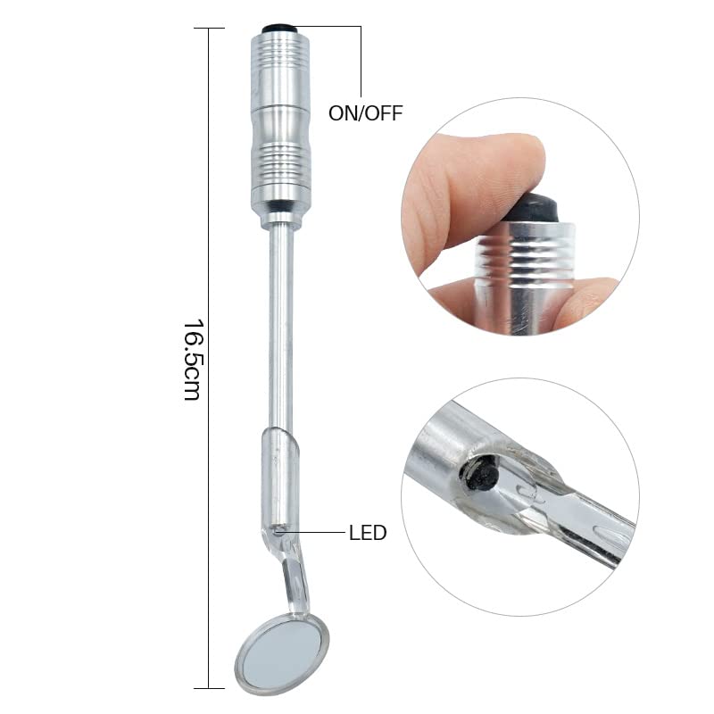 3pcs Stainless Steel Dental Mouth Mirror with LED Light - Dentist Tools for Teeth Whitening, Oral Exam & Dental Care - Perfect for Dentists, Hygienists & Home Use
