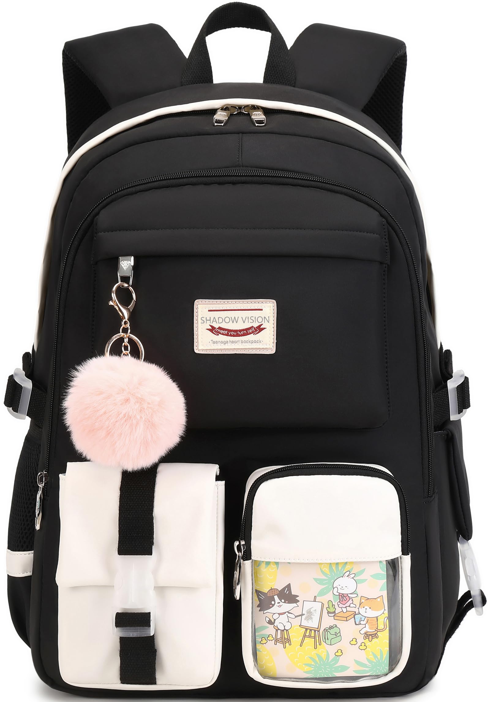 **Shadow Vision Cute School Backpack for Girls & Teens - Lightweight Bookbag for Middle & High School, College, Travel & Daily Use (Black)**