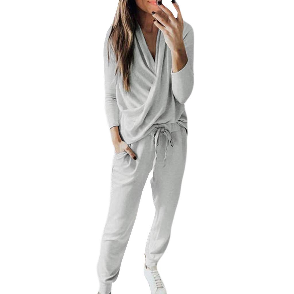 Women's 2-Piece Lounge Tracksuit Set - Soft Comfortable Solid Color Pants & Top for Casual Wear, Home Relaxation, Yoga & Travel