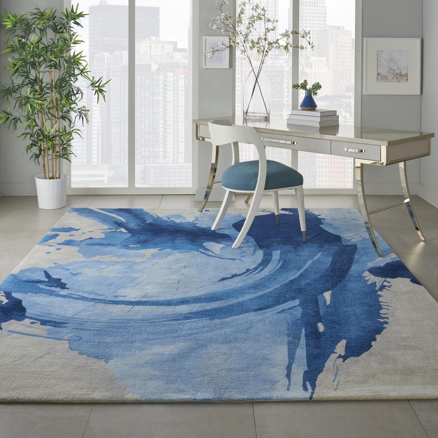 Nourison Symmetry Abstract Blue Ivory 7'9