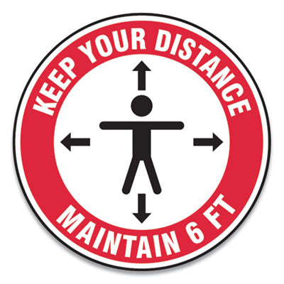 Accuform® Slip Gard Social Distance Floor Signs - 12 Circle Floor Markers for 6ft Social Distancing, Red/White Human & Arrows Design, 25-Pack - Ideal for Retail Stores, Offices & Public Spaces