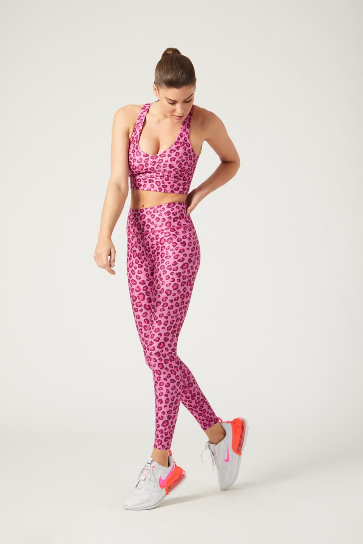 High Waist Leggings for Women - Pink Foil Cheetah Print Yoga Pants, Tummy Control Workout Leggings for Running, Gym & Lounge Wear