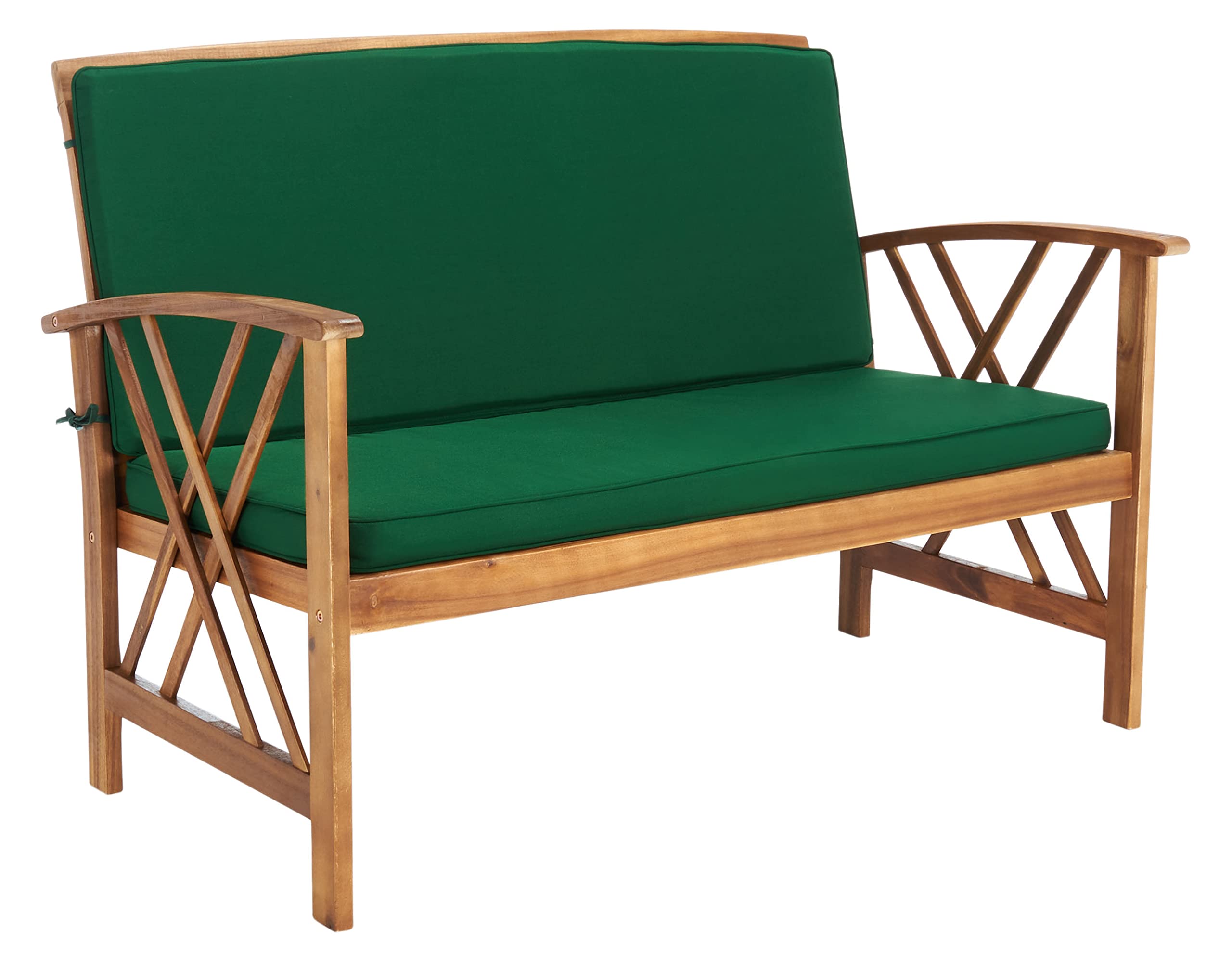 SAFAVIEH Outdoor Collection Fontana 4-Piece Patio Set with Natural/Green Cushions - Perfect for Garden, Backyard, and Poolside Conversation Areas