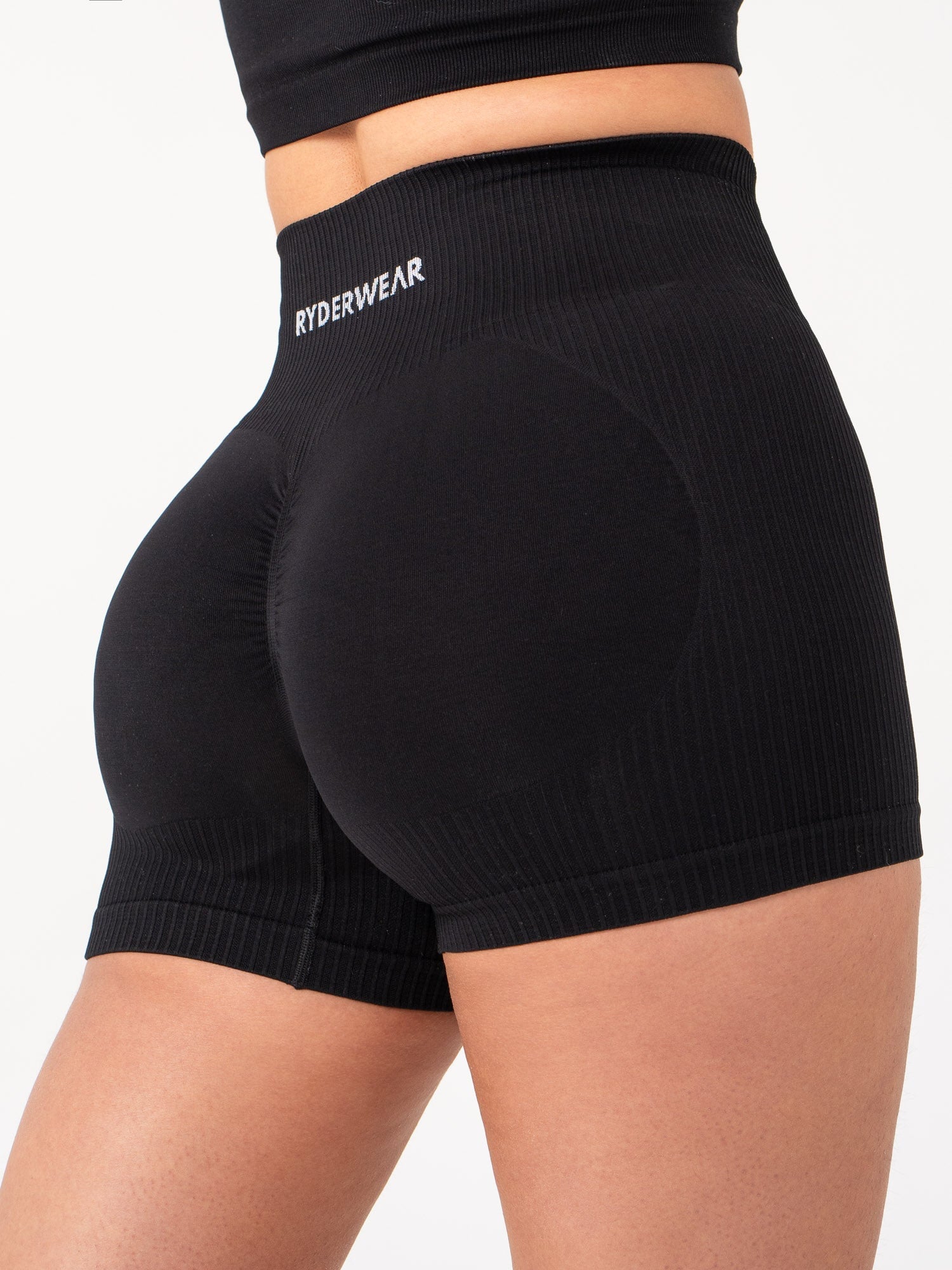 Rib Scrunch Seamless Shorts for Women - High Waisted Yoga Shorts Black - Perfect for Workout, Gym, Running & Lounge Wear