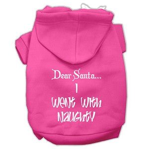 Dear Santa I Went with Naughty Screen Print Pet Hoodie - Funny Christmas Dog & Cat Sweater - Cozy Fleece Apparel for Small Medium Large Pets - Perfect for Holiday Photos & Family Gatherings