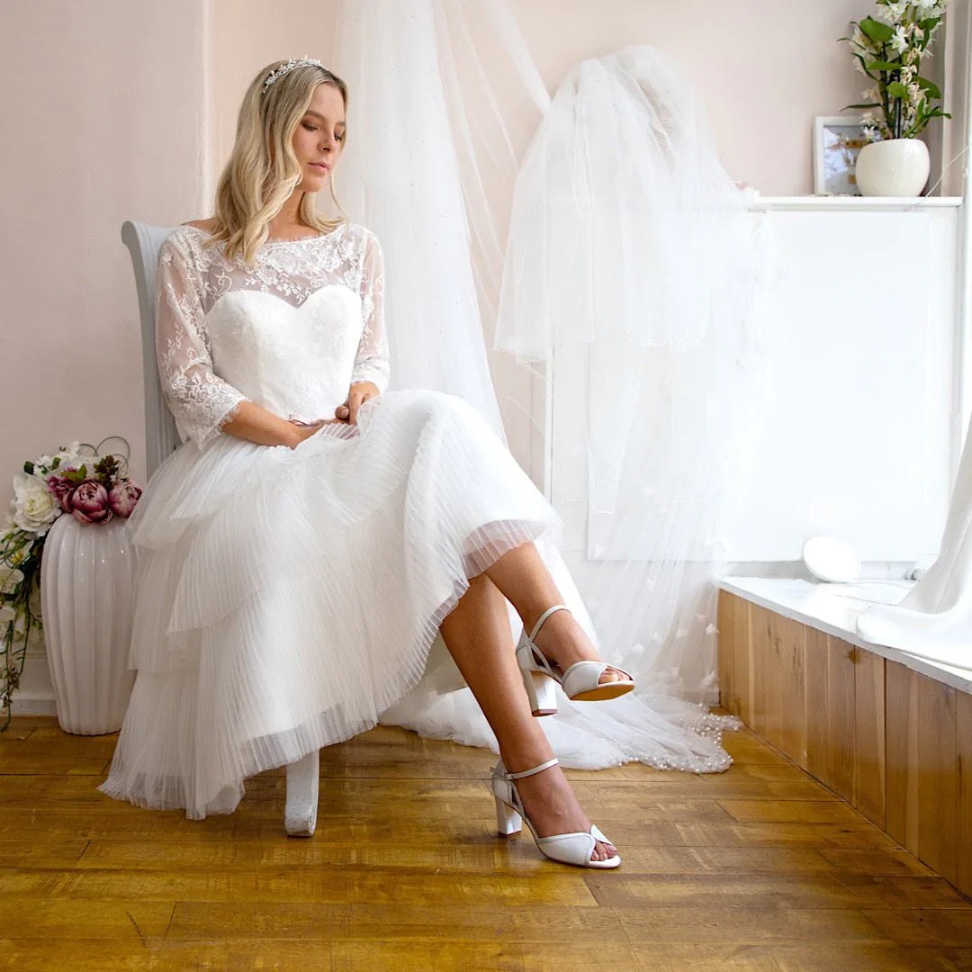 Perfect Bridal Sabrina Ivory Satin Glitter Block Heel Wedding Shoes for Bride Size 8 - Elegant Bridal Party, Church Ceremony, Reception & Photoshoot