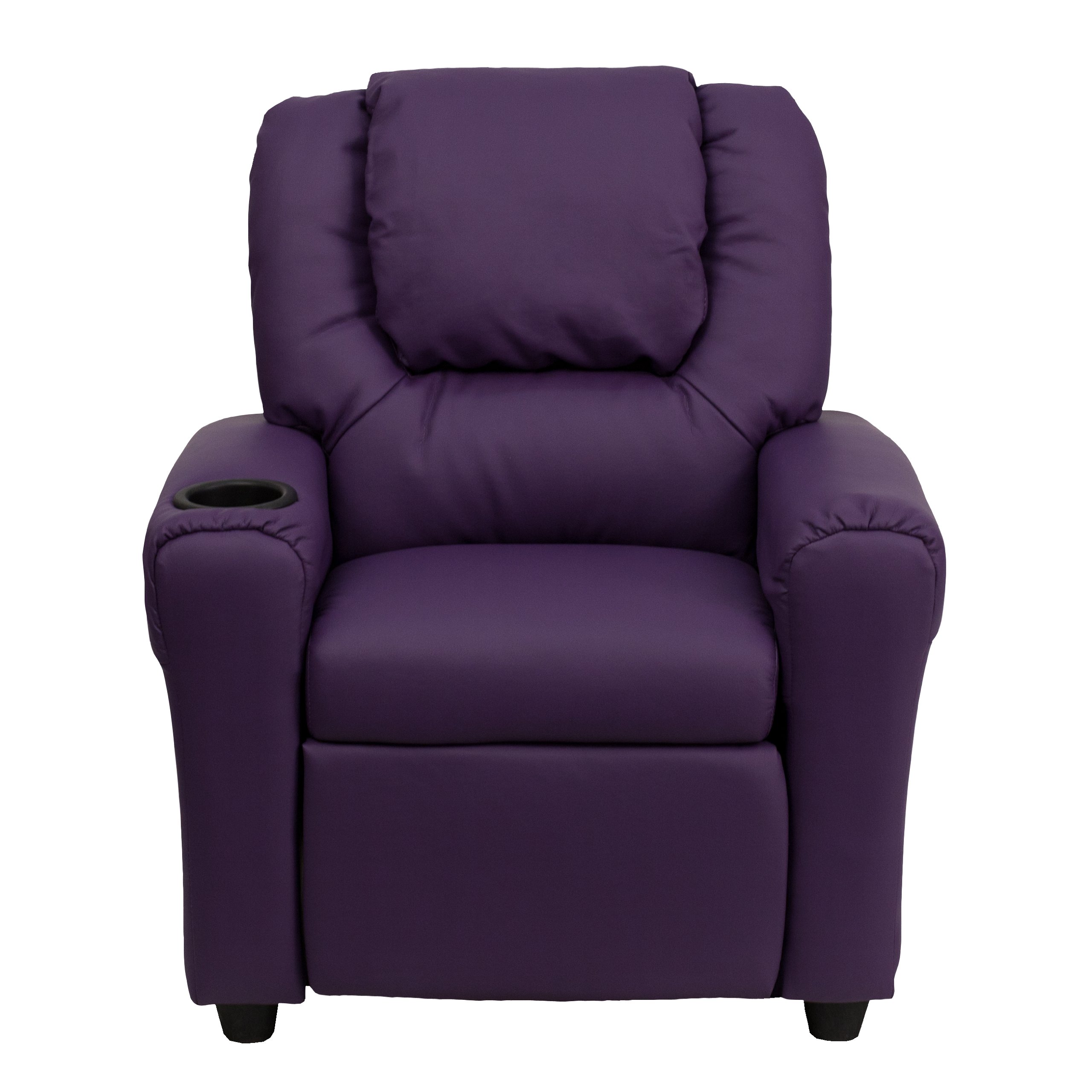 Purple Vinyl Kids Recliner Chair with Cup Holder & Headrest - Comfortable Lounge Chair for Children's Bedroom, Playroom, or TV Watching
