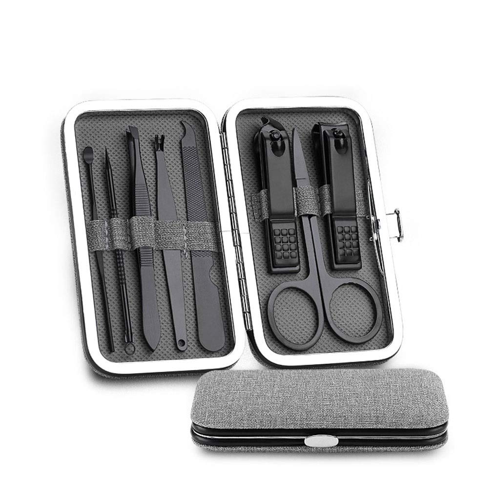 TOMYEUS 8-Piece Stainless Steel Nail Clipper Kit - Pink Rectangular Nail Art Manicure & Pedicure Tool Set for Home & Travel - Professional Nail Care Essentials for Women & Men