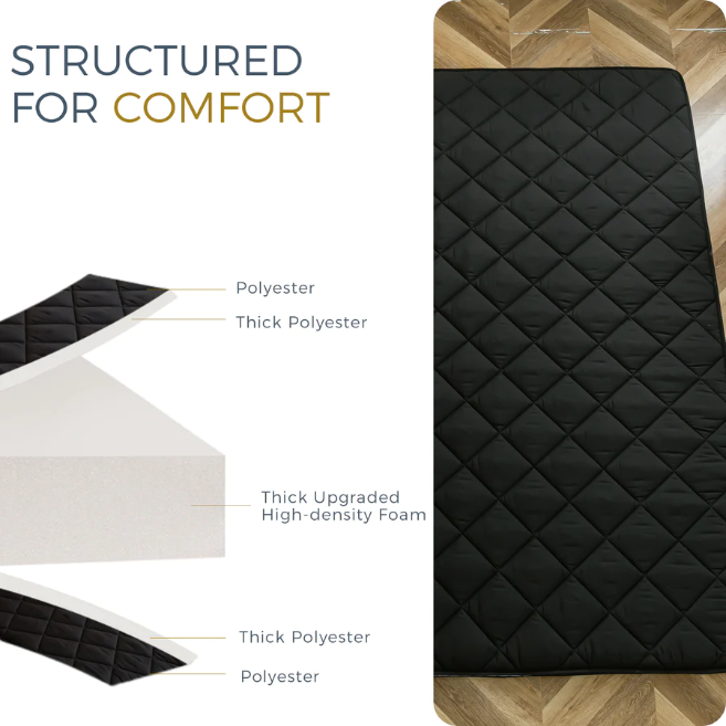 MAXYOYO Extra Thick Foldable Japanese Floor Mattress - Black | Comfortable Futon for Guest Bed, Camping & Small Space Living
