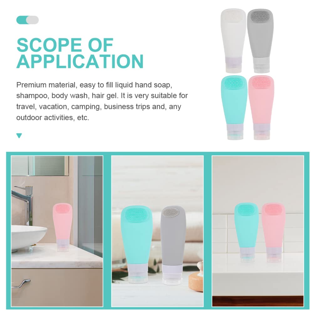 FOMIYES 4-Pack Silicone Travel Bottles with Brush - Leak Proof Refillable Toiletry Containers for Shampoo, Lotion & Cosmetics | Perfect for Air Travel, Gym & Vacation Essentials