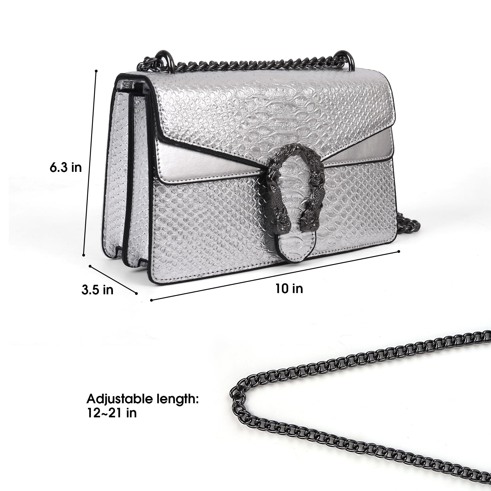 Women's Crossbody Chain Purse - Crocodile Leather Clutch Bag for Evening & Party