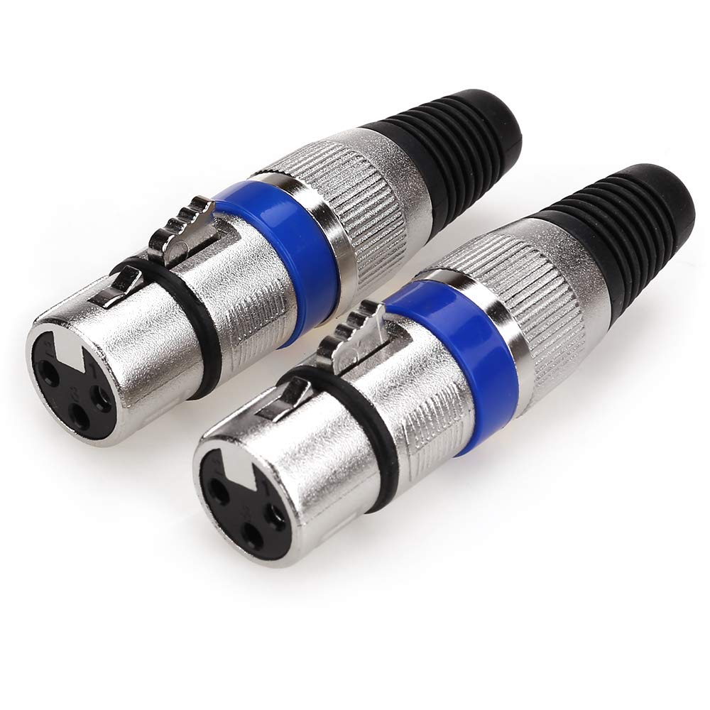 Premium XLR 3-Pin Female Microphone Connector - Silver Housing with Blue Circle - 2 Pack for Professional Audio Recording, Live Performances & Studio Equipment