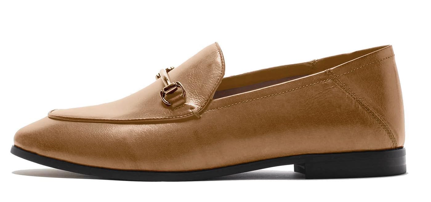 U-lite Women's Cow Leather Slip On Loafers with Metal Decoration - Comfortable Flat Mules for Casual Wear, Office & Travel