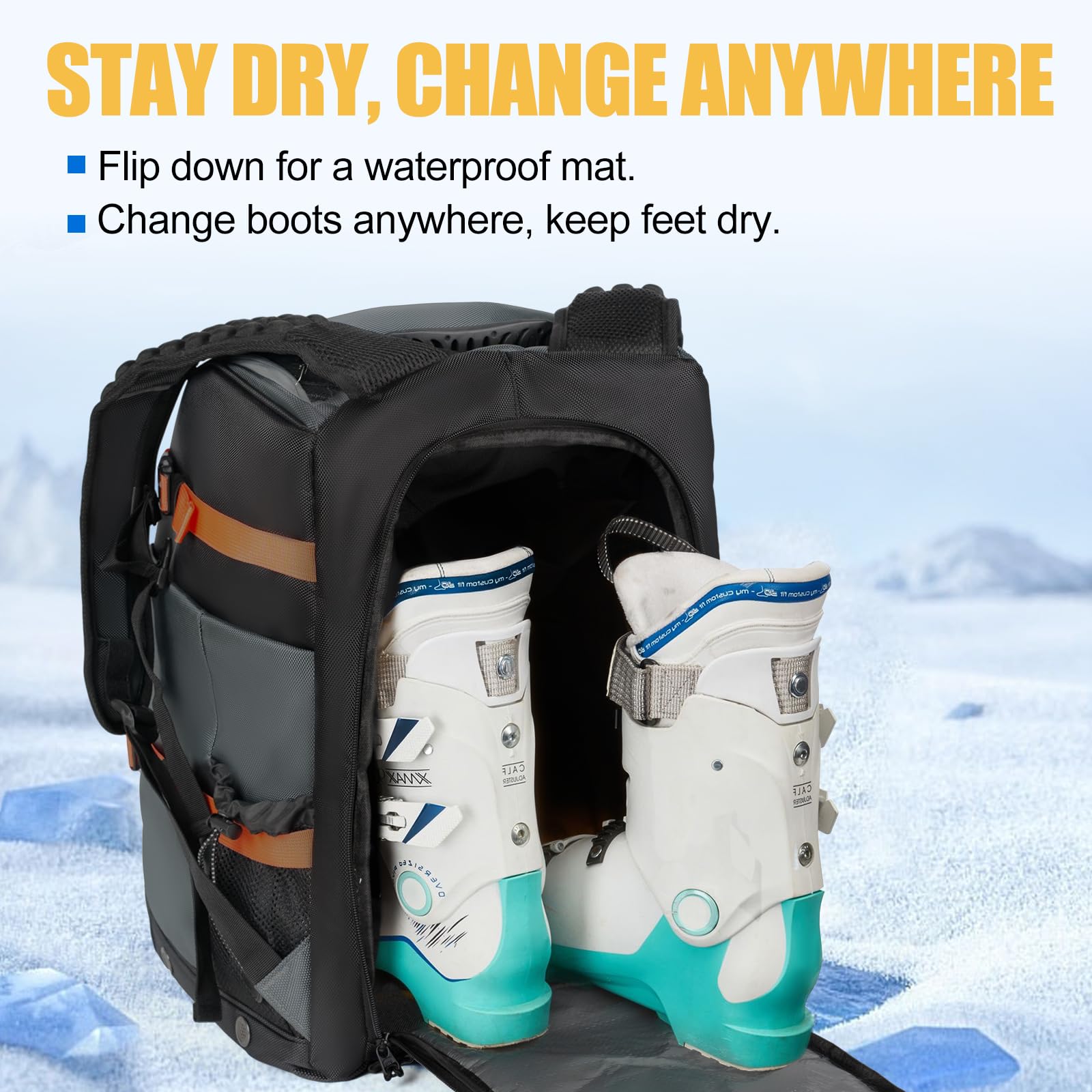 50L Waterproof Ski Boot Backpack for Snowboarding - Durable & Lightweight Travel Storage Bag with Helmet, Goggles & Glove Compartments - Perfect for Ski Trips, Winter Sports & Mountain Adventures (Men & Women)