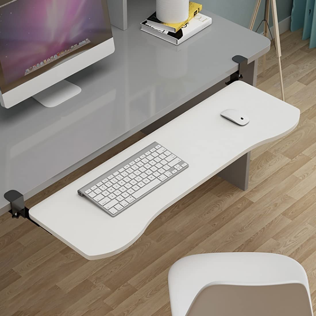 Ergonomic Adjustable Under Desk Keyboard Tray - Smooth Pull-Out Clamp-On Platform with Punch-Free Installation | Perfect for Home Office, Gaming Setup & Workspace Organization