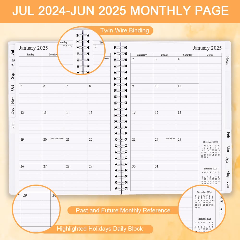 2024-2025 Monthly Appointment Planner - A5 Size (5.8x8.25 Inches) with 12 Tabs from July 2024 to June 2025, Flexible Cover & Twin-Wire Binding - Perfect for Business Professionals, Students, and Personal Organization