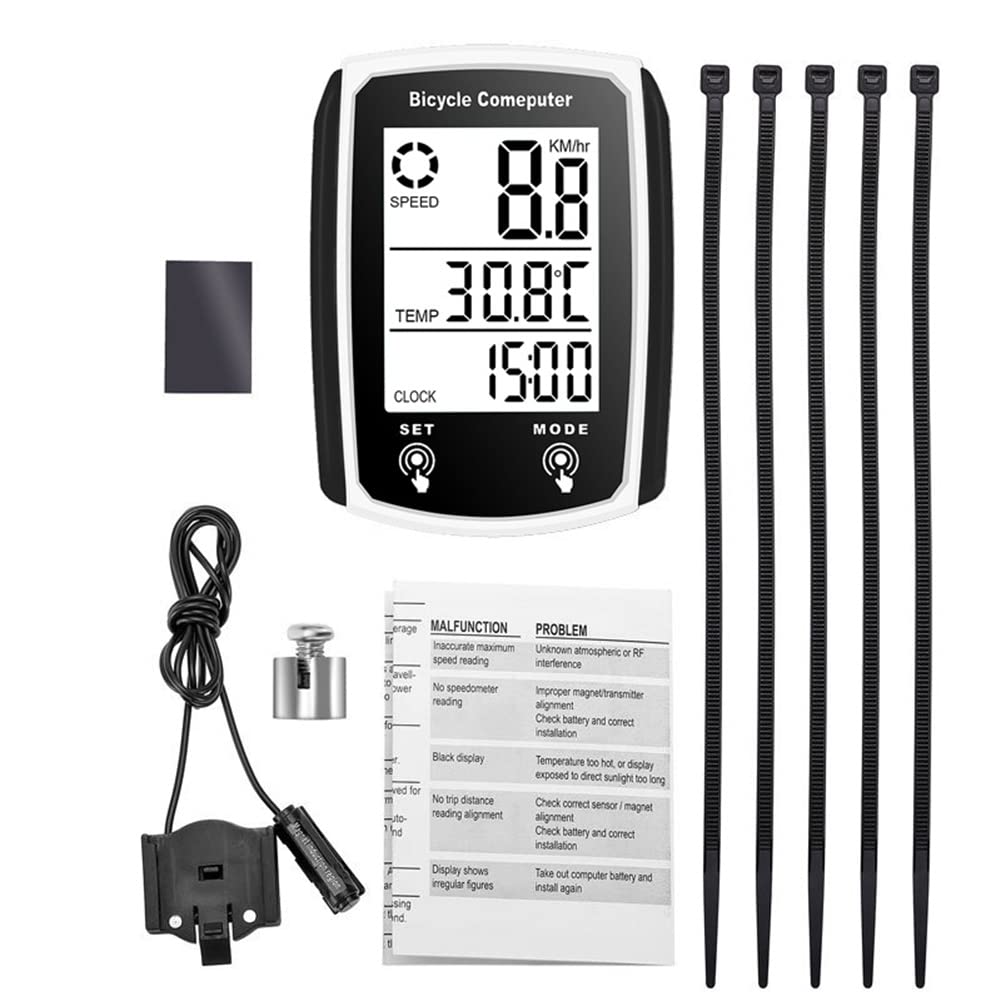Waterproof Wired Bicycle Speedometer & Odometer - LCD Bike Computer for Cycling - Accurate Speed Tracking for Road & Mountain Bikes - Perfect for Commuting, Training & Outdoor Adventures (White)