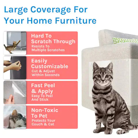 Durable Cat Furniture Protector - Scratch Proof Sofa & Couch Cover for Cats - Pet Proof Living Room Decor for Home Use